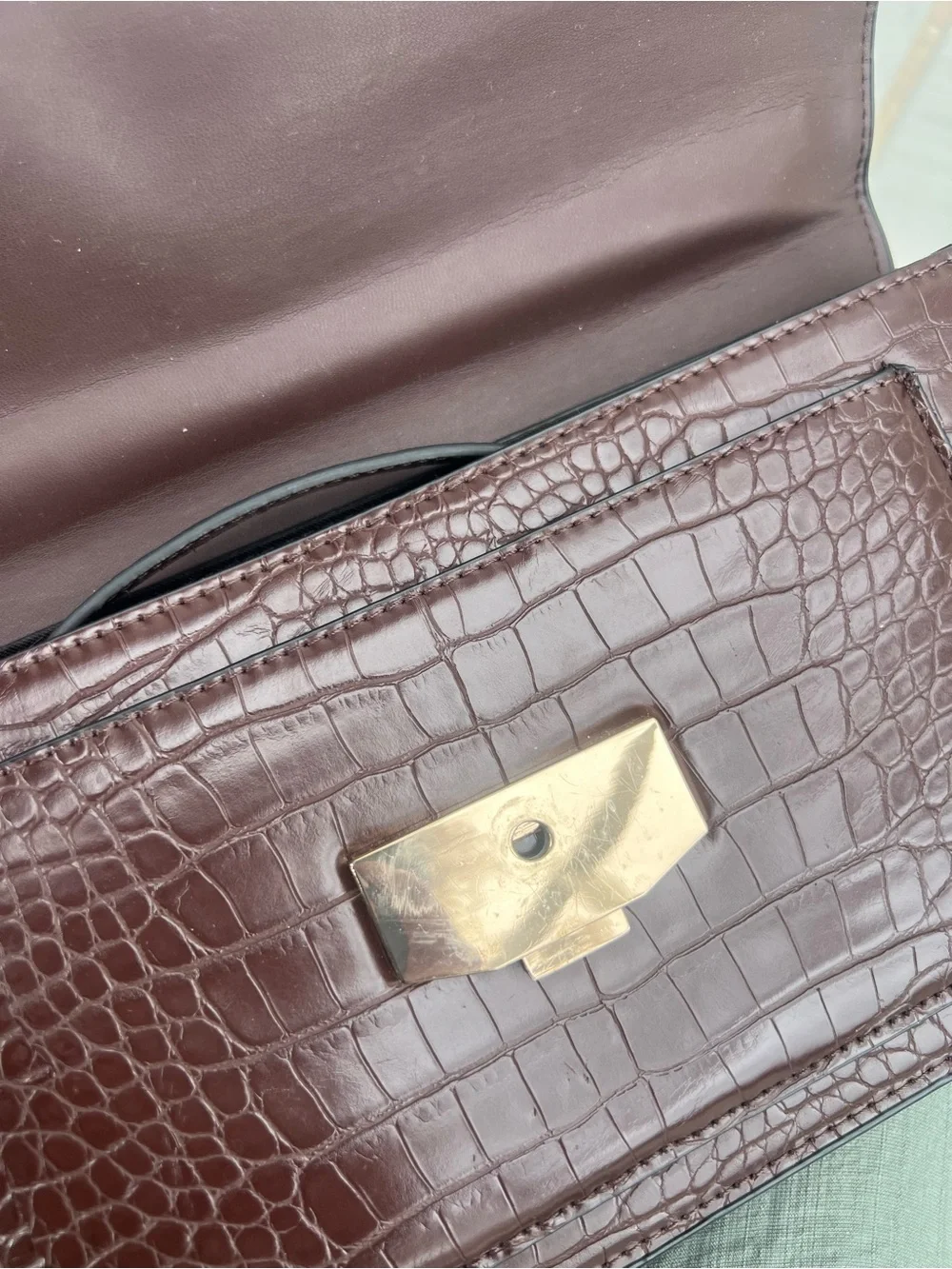 Zara Croc-Embossed Top-Handle Bag Oxblood/Burgundy/Chocolate Brown
